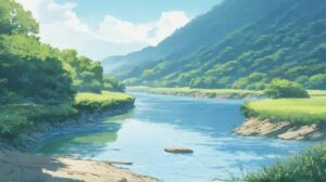 自然風景・川・緑豊かな山のイラスト素材｜商用利用可