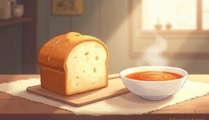朝食・温かいスープ・パンのイラスト素材｜商用利用可