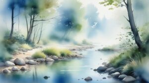 水彩風・静かな川・自然风景のイラスト素材｜商用利用可