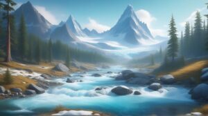 山岳風景・清流・自然景色のイラスト素材｜商用利用可