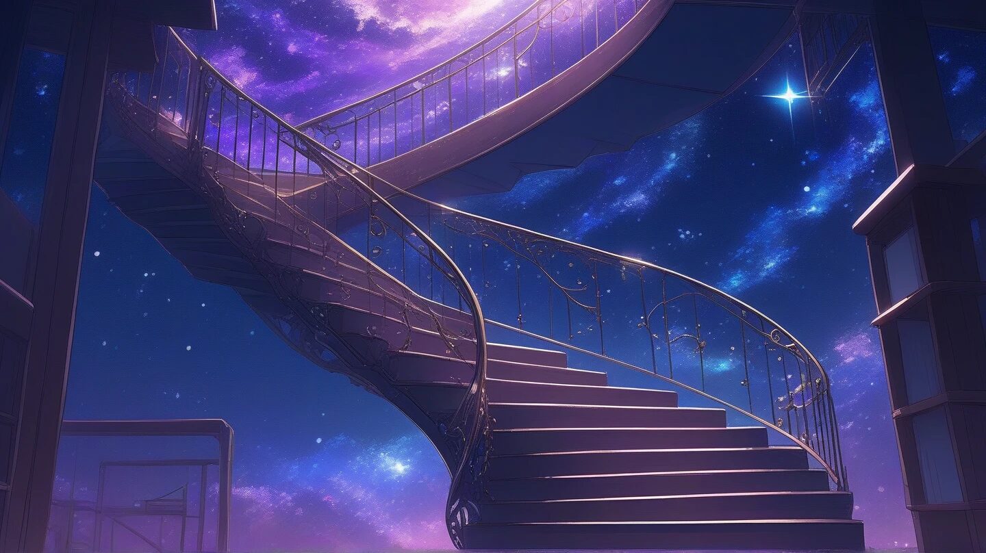 螺旋階段・星空・幻想のイラスト素材