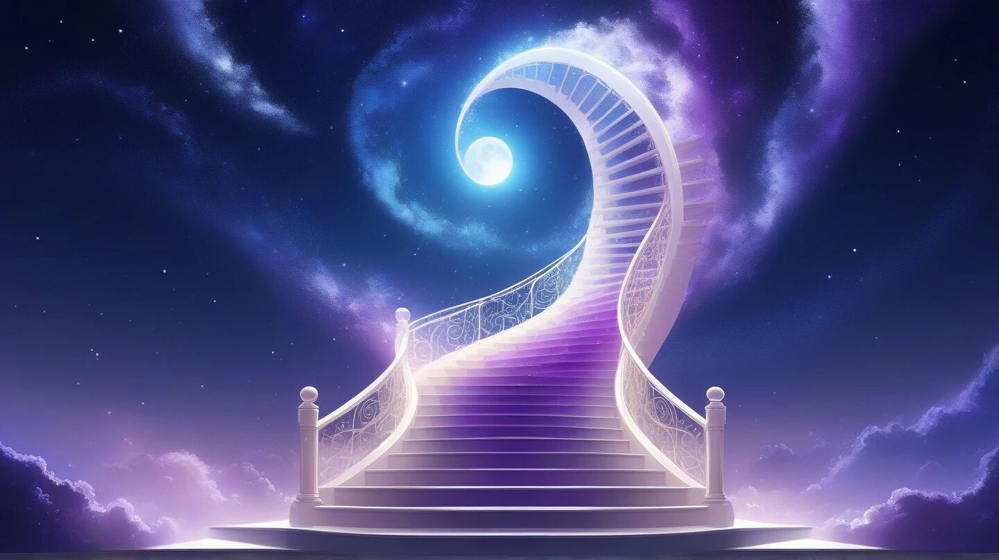 星空の階段・幻想的・月明かりのイラスト素材