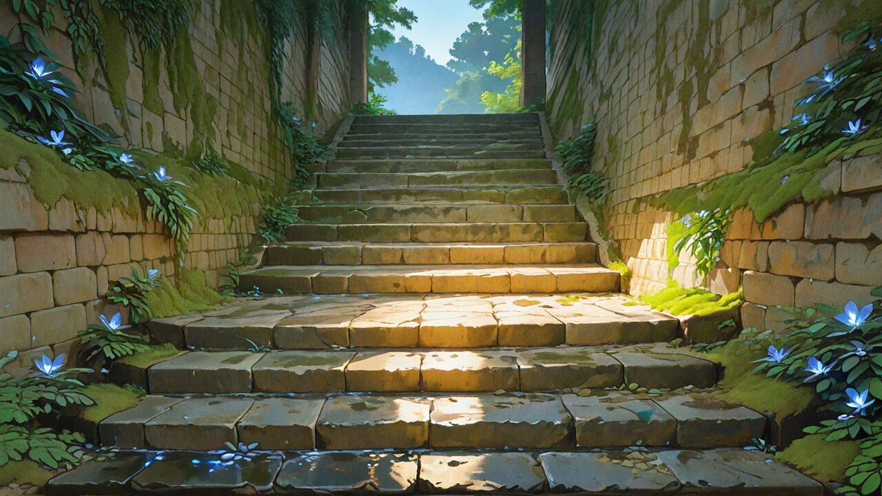 階段・石壁・植物のイラスト素材