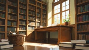 図書館・本棚・窓のイラスト素材｜商用利用可