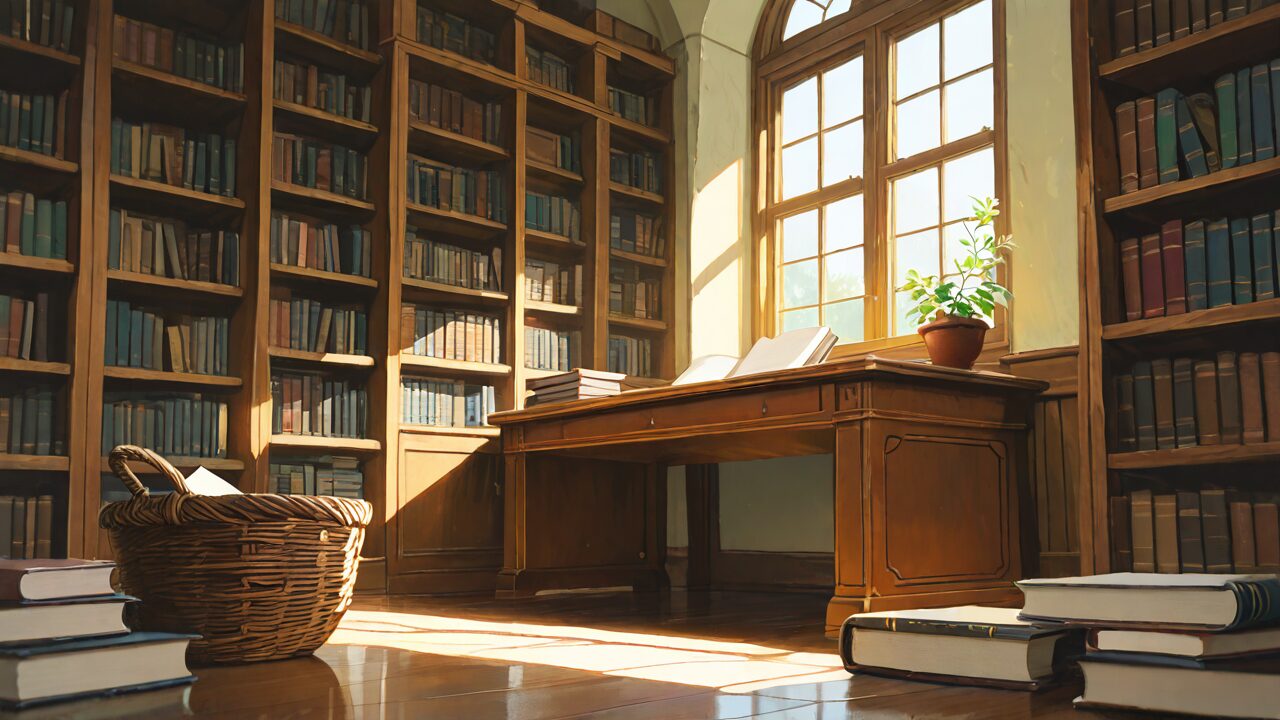 図書館・本棚・窓のイラスト素材