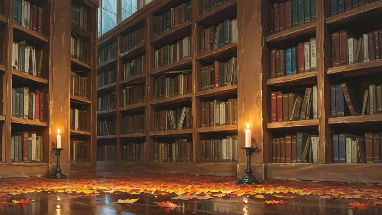 書架・本・燭台のイラスト素材