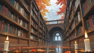 図書館・木書架・紅葉のイラスト素材｜商用利用可