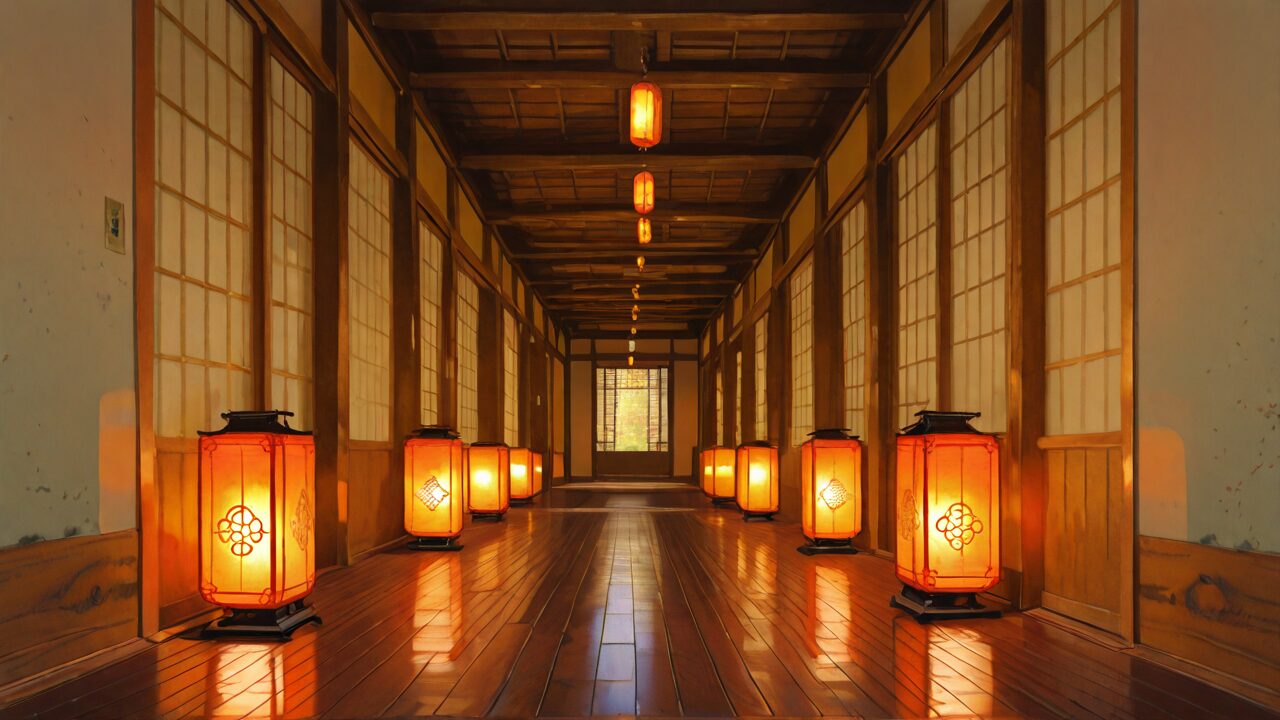 廊下・ランプ・木製のイラスト素材