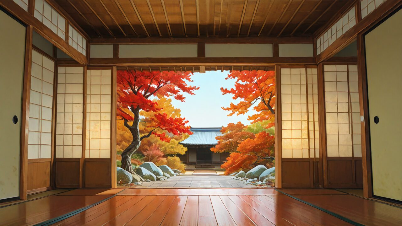 和室・襖・紅葉のイラスト素材