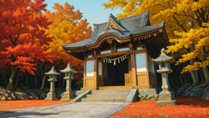 神社・紅葉・石灯籠のイラスト素材｜商用利用可