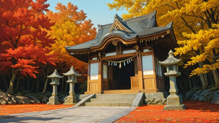 神社・紅葉・石灯籠のイラスト素材｜商用利用可