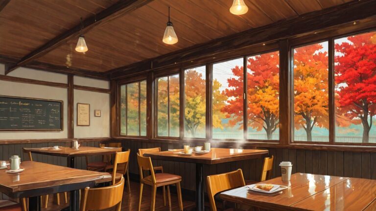 木製テーブル・木製椅子・窓のイラスト素材｜商用利用可