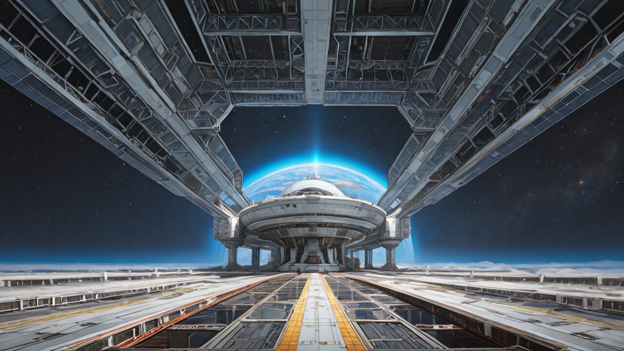 宇宙ステーション・地球・金属構造のイラスト素材