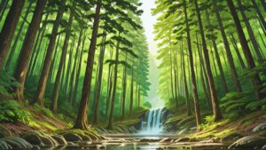 森・滝・川のイラスト素材｜商用利用可