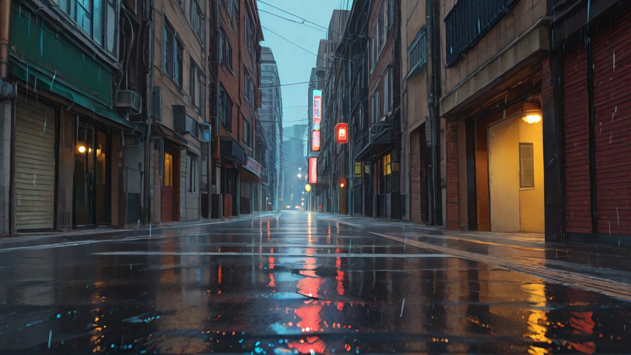 街・雨・ビルのイラスト素材