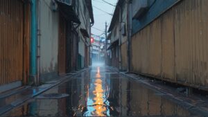 小道・水たまり・建物のイラスト素材｜商用利用可