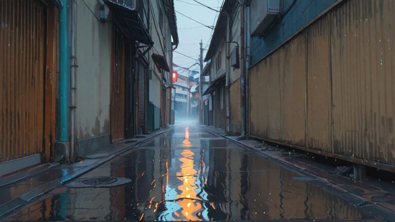 小道・水たまり・建物のイラスト素材｜商用利用可