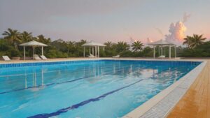 プール・スイーツ・ヤシの木のイラスト素材｜商用利用可