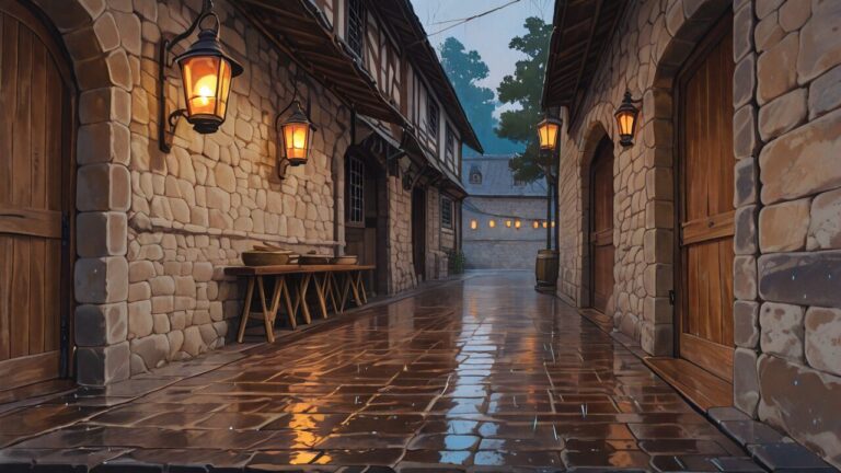 石造り・街・照明のイラスト素材｜商用利用可