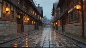 町並み・石畳・木造建築のイラスト素材｜商用利用可