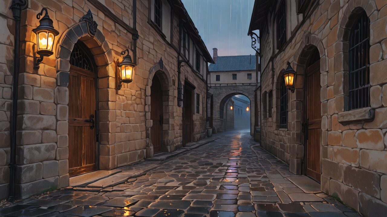 石造り・石畳・灯籠のイラスト素材