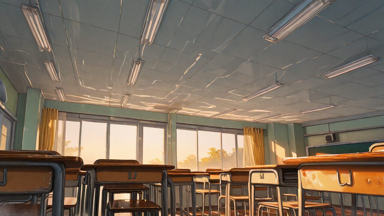 教室・窓・机のイラスト素材