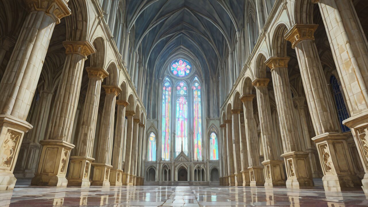 教会・彩色ガラス・柱のイラスト素材