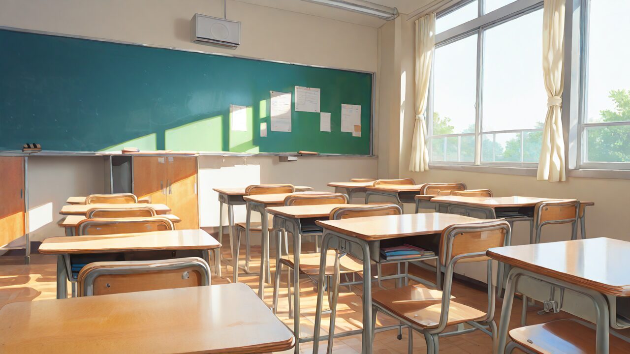 教室・机・黒板のイラスト素材