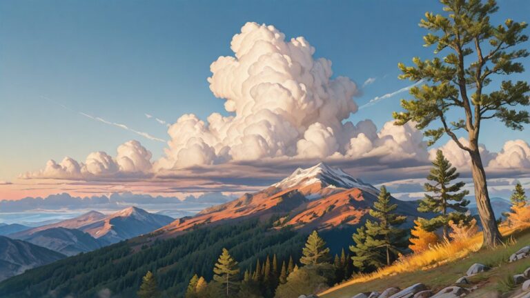 山・雲・木のイラスト素材｜商用利用可