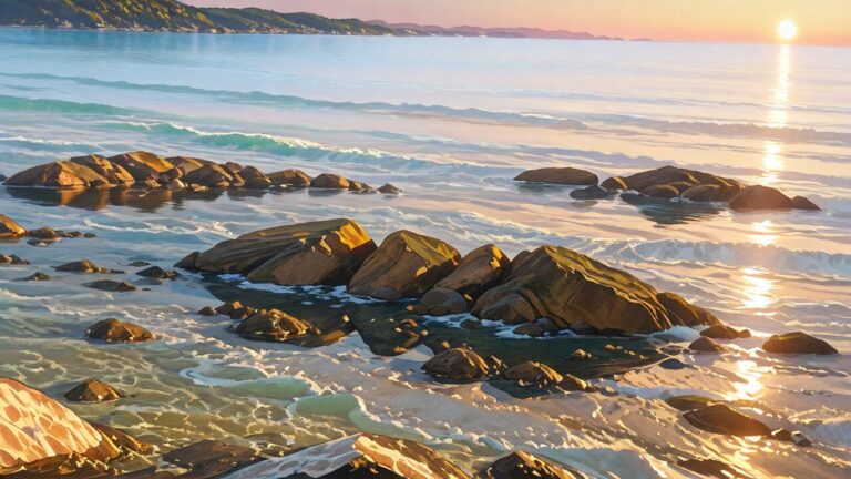 海・岩・日没のイラスト素材｜商用利用可