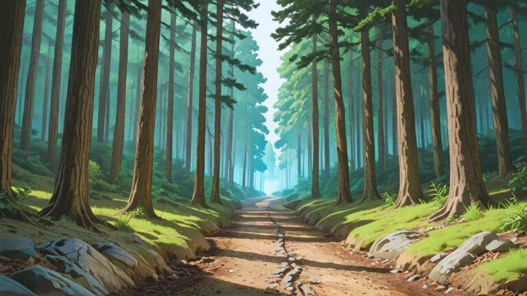 森・道・岩のイラスト素材｜商用利用可