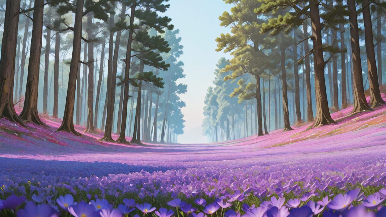 森林・花畑・木のイラスト素材