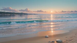 海・砂浜・日没のイラスト素材｜商用利用可