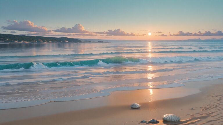 海・砂浜・日没のイラスト素材｜商用利用可