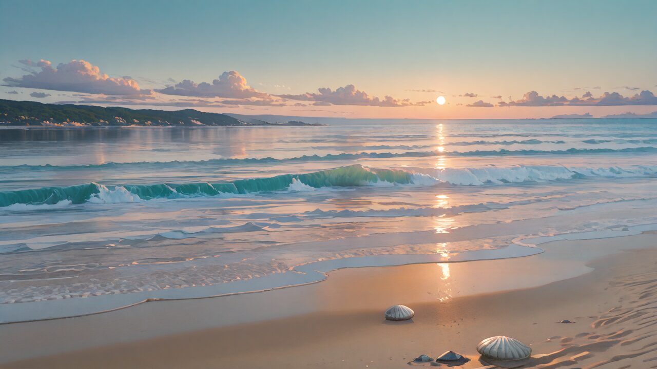 海・砂浜・日没のイラスト素材
