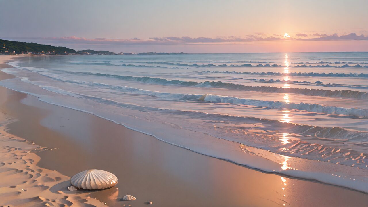 海・砂浜・夕日のイラスト素材