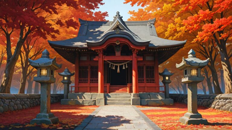 神社・紅葉・石灯籠のイラスト素材｜商用利用可