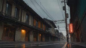 町道・古民家・電線のイラスト素材｜商用利用可