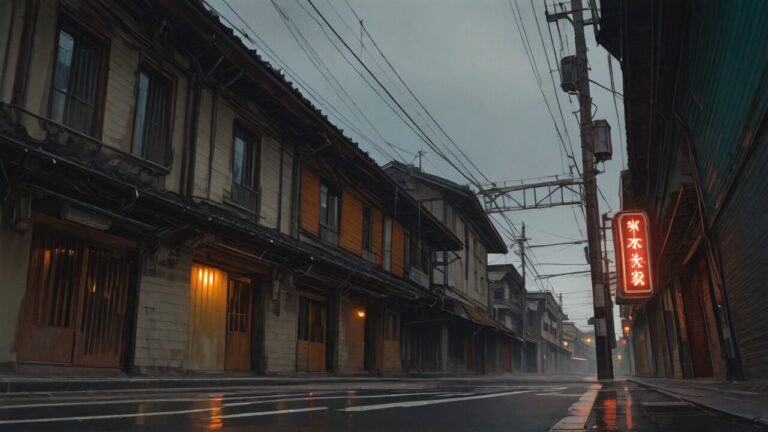 町道・古民家・電線のイラスト素材｜商用利用可