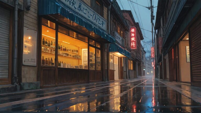 街・店舗・雨のイラスト素材｜商用利用可