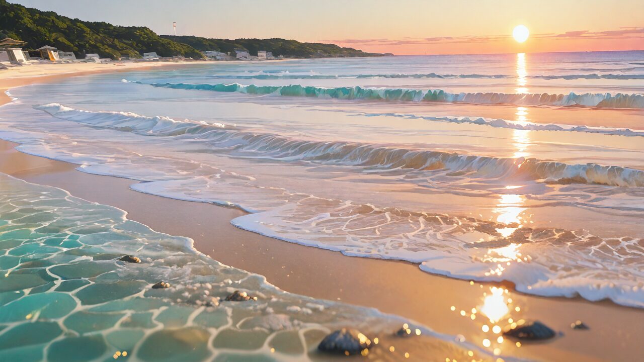 海・砂浜・日没のイラスト素材