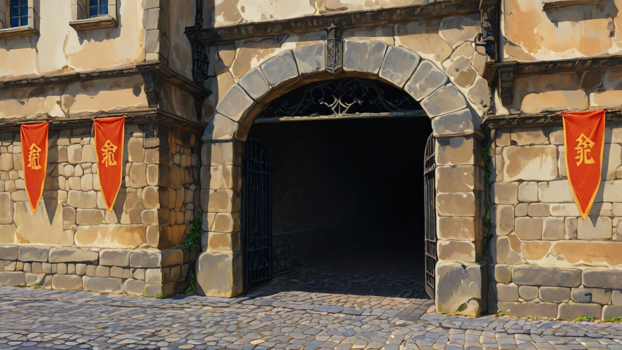 城門・石壁・石畳のイラスト素材