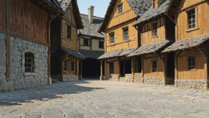 木造住宅・石畳・街のイラスト素材｜商用利用可