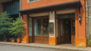 店舗・レンガ・木製ドアのイラスト素材｜商用利用可