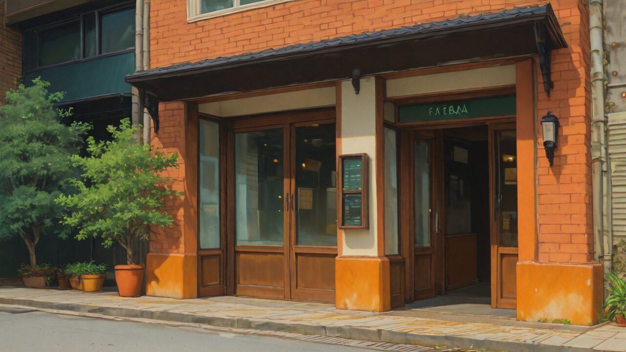 店舗・レンガ・木製ドアのイラスト素材