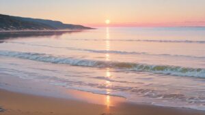 海・砂浜・日没のイラスト素材｜商用利用可