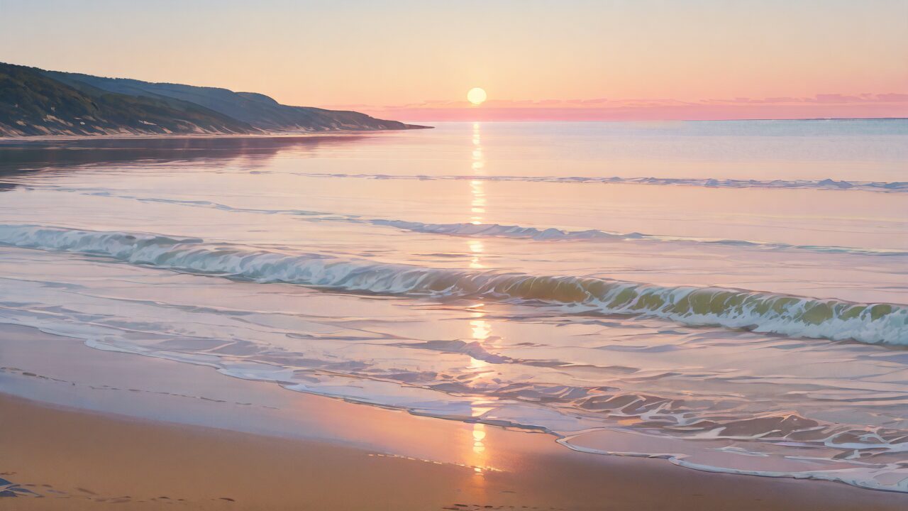 海・砂浜・日没のイラスト素材