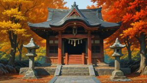 神社・紅葉・石灯籠のイラスト素材｜商用利用可