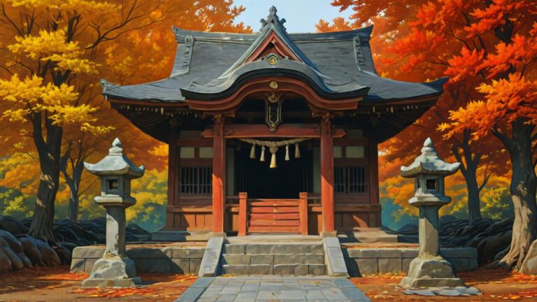 神社・紅葉・石灯籠のイラスト素材｜商用利用可