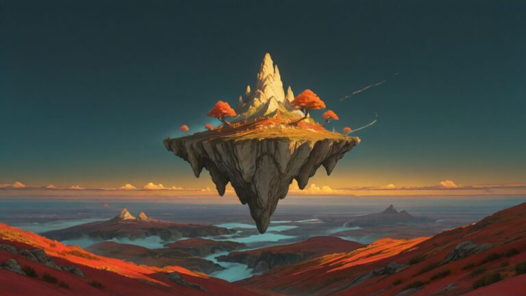 浮島・山・赤い丘のイラスト素材｜商用利用可